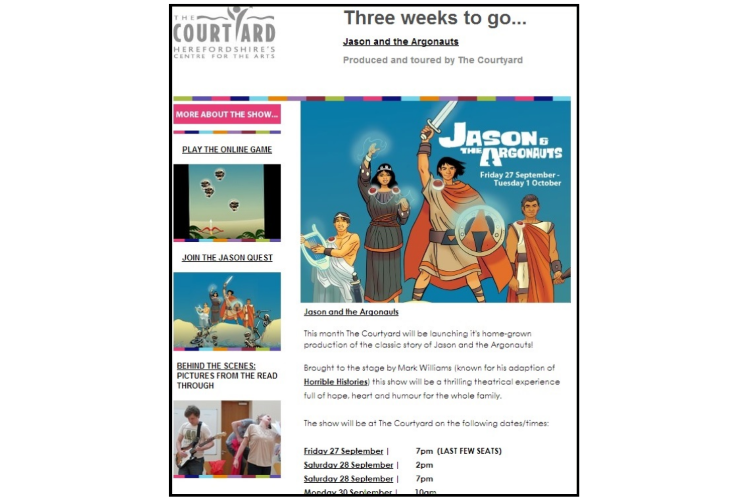 Interactive learning activities link to a family event listing at the Courtyard, Hereford