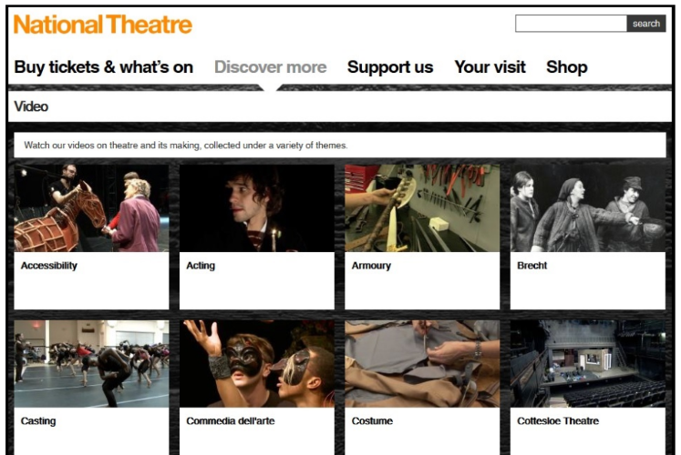 Videos on a wide range of aspect of theatre, from acting to costumer, at the National Theatre