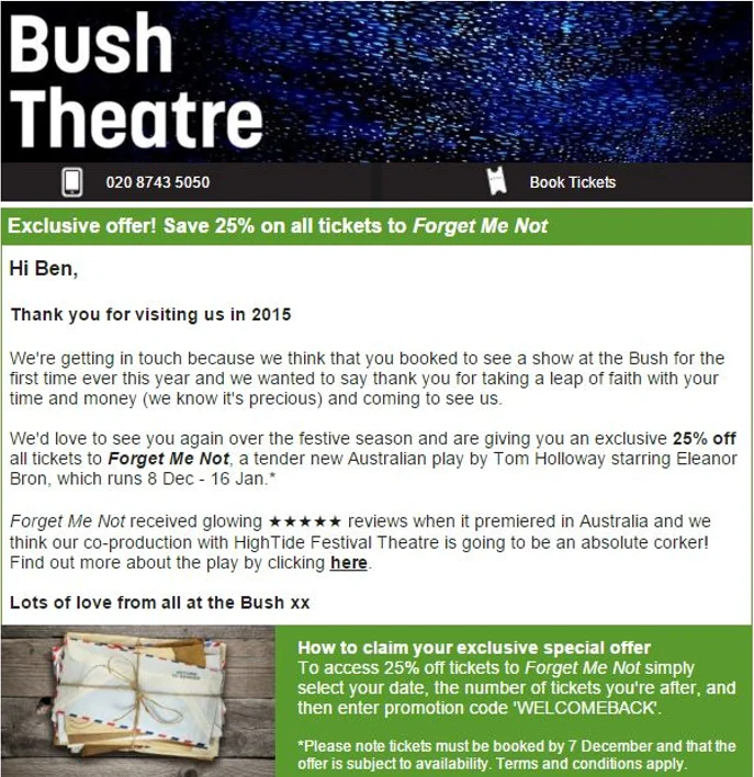 From Thought To Purchase: Get The Customer Journey Right In The Arts 3 Bush Theatre Customer Email