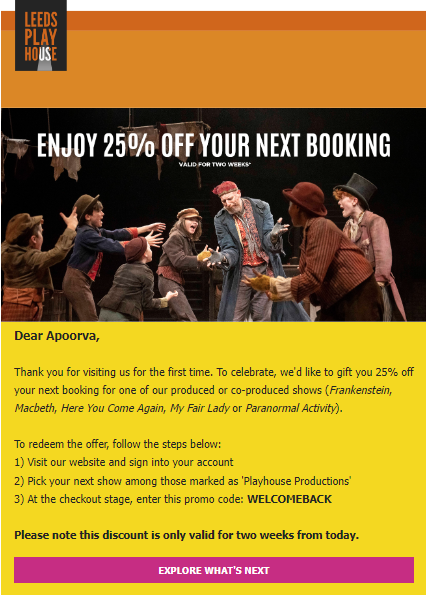 Email Automation Made Easy: Get Started With Instant Program Templates 5 Leeds Playhouse First Time Ticket Buyer Email Campaign