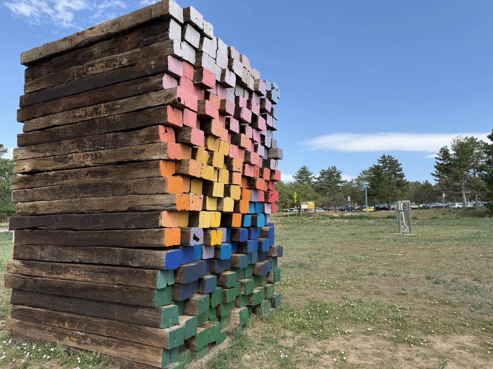 Arvada Center Exterior Sculpture Rainbow Blocks Close Up
