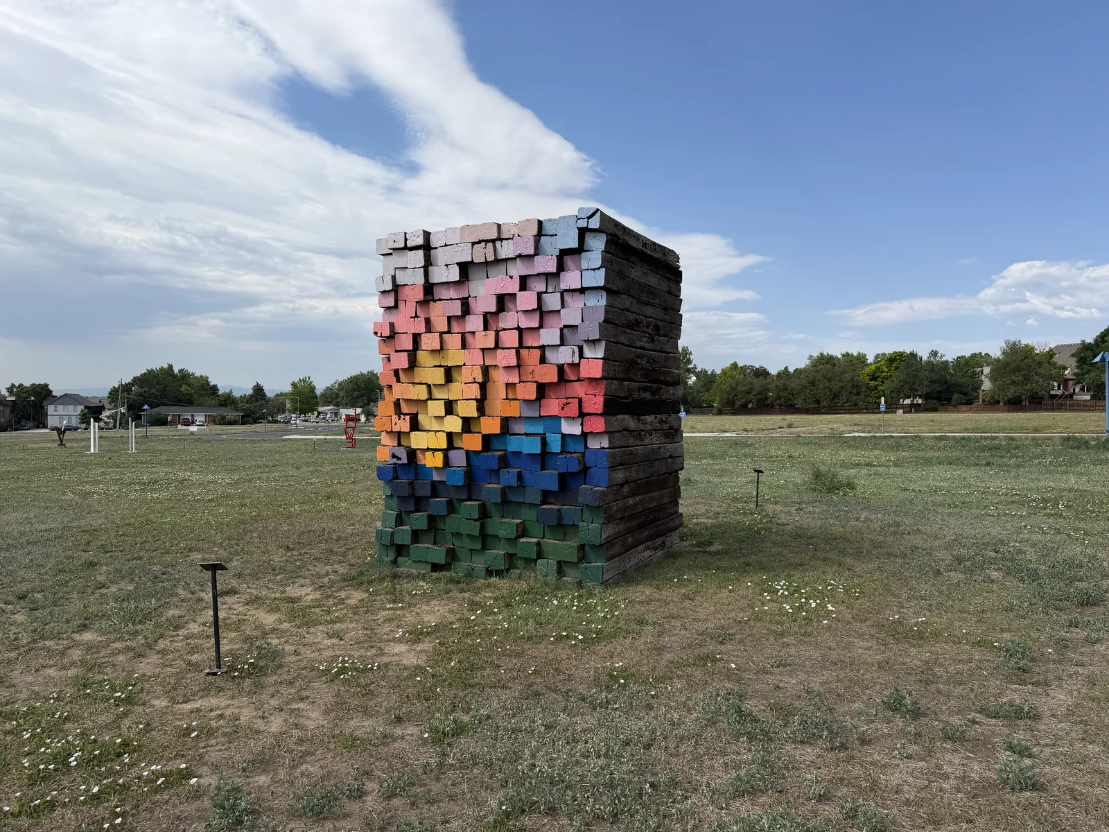 Arvada Center Exterior Sculpture Rainbow Blocks Wide Shot