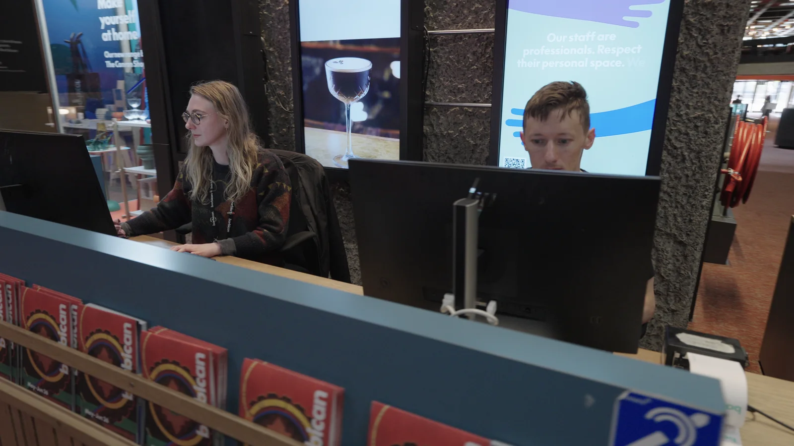 Barbican Box Office Staff Computers And Show Posters