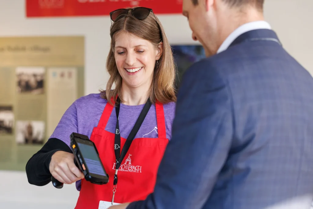 Bard On The Beach Ticket Scanning Staff With Handheld Device Photo Credit Sarah Race Photography