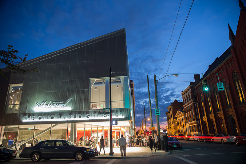 An Exterior Shot Of Cincinnati Shakespeare Company Lit Up At Night