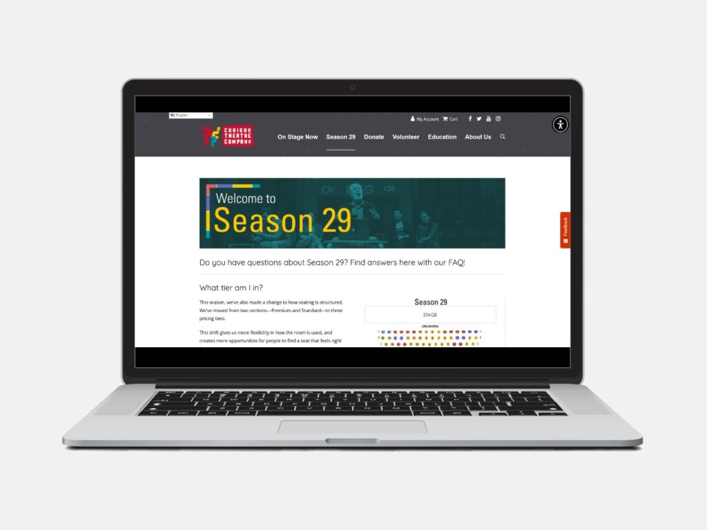 Curious Theatre Company Website Laptop Basket Ticketing