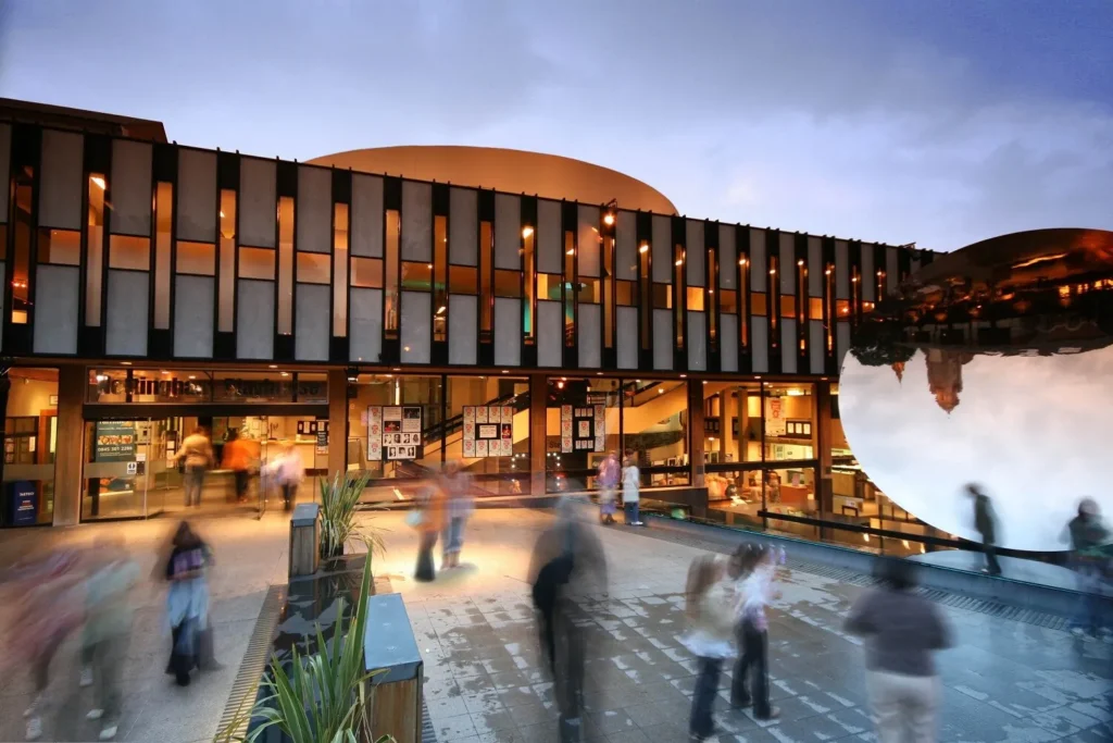 An Exterior Wide Shot Of Nottingham Playhouse Lit Up At Night