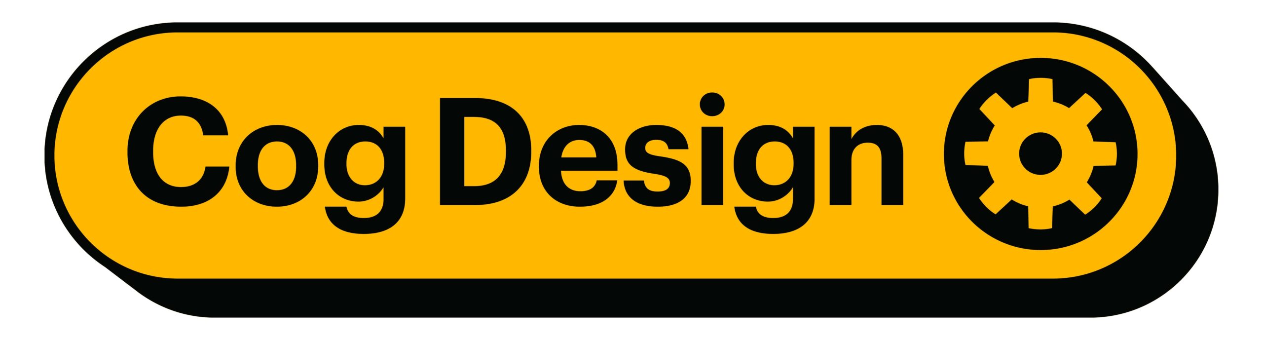 Cog Design Logo, Showing A Cog Against A Mustrad-Yellow Oval